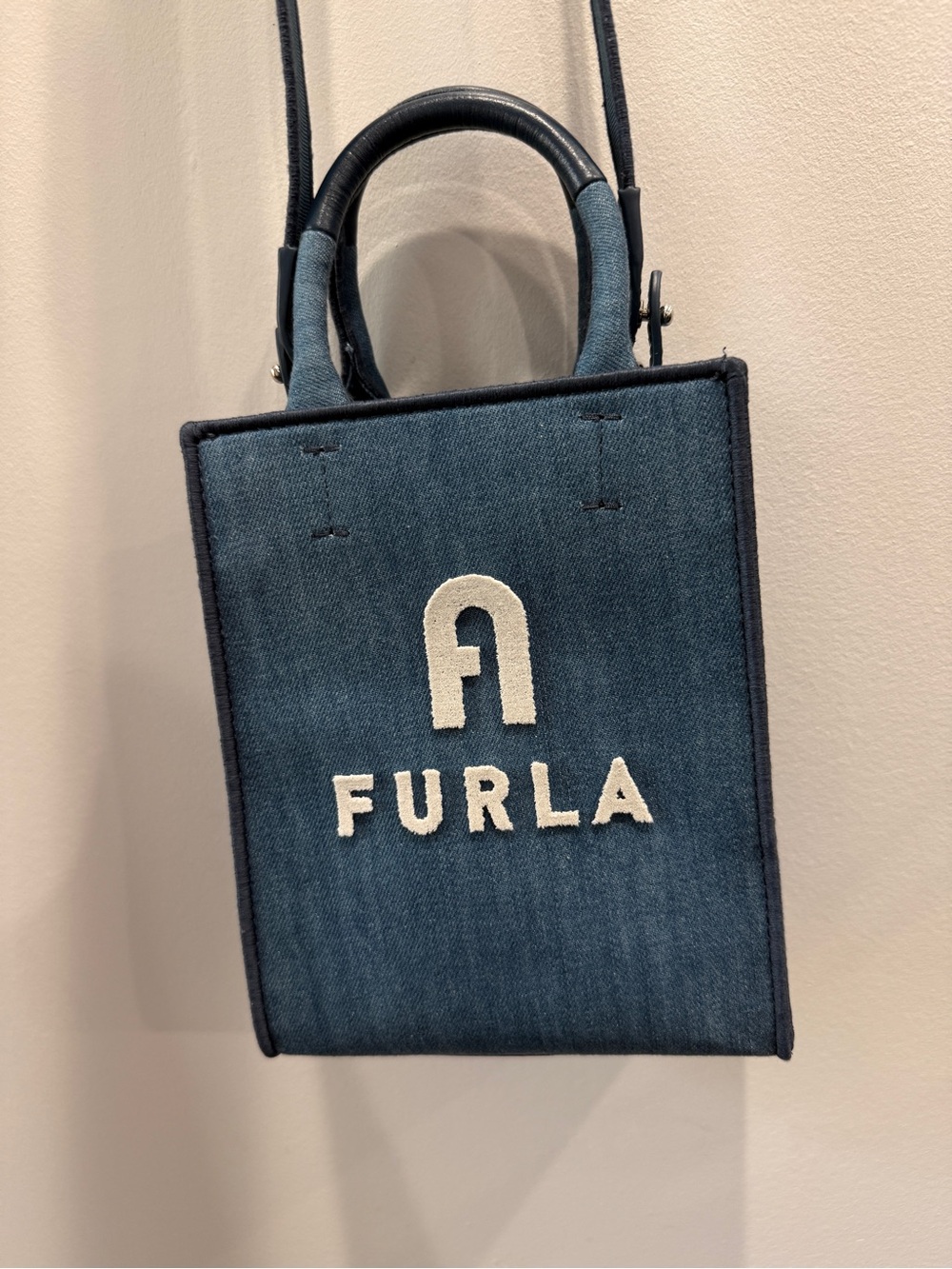 Furla Denim Mini Tote with White Logo